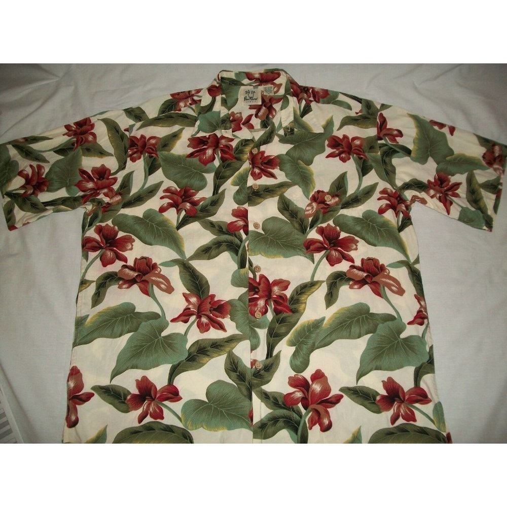 Pau Hana Floral Hawaii Men's Hawaiian Aloha Button Camp Shirt XL Red Green